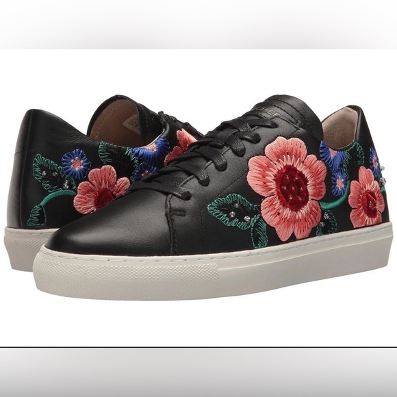 Skechers Shoes - Skechers - VASO PINTAR Black Leather Embroidered Bright Flowers Sneakers - 10